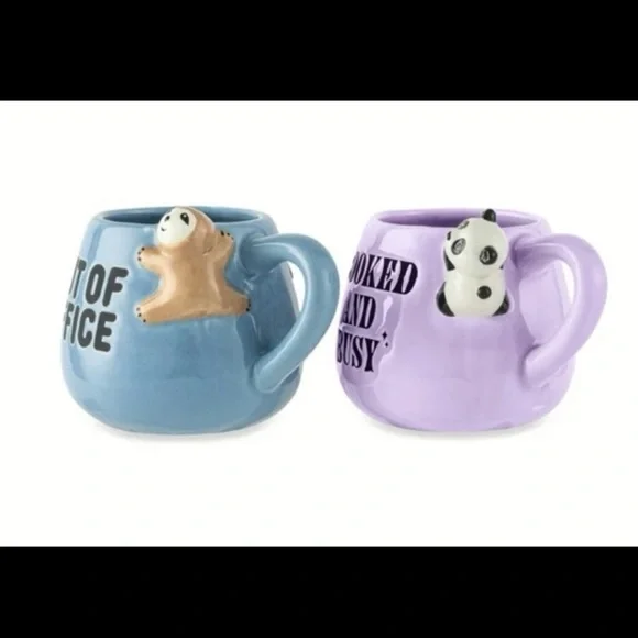 PAIR OF STONEWARE COFFEE MUGS SLOTH AND PANDA OFFICE GIFT MUG - Picture 5 of 6